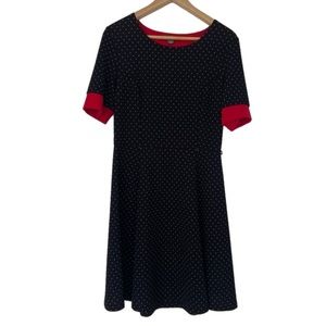 SUZY SHIER BLACK/WHITE CLASSIC POLKA DOT DRESS WITH RED ACCENTS, MEDIUM